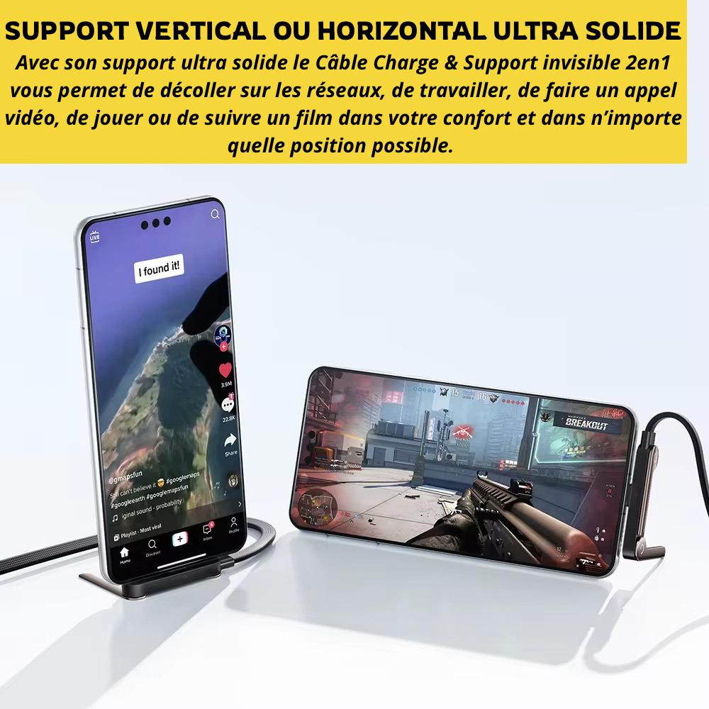 CÂBLE CHARGE ET SUPPORT INVISIBLE 2-EN-1