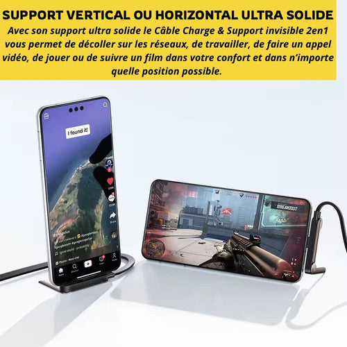 CÂBLE CHARGE ET SUPPORT INVISIBLE 2-EN-1